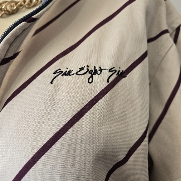 686 Smarty Cream and Maroon Striped Jacket. Size Large - Picture 4 of 14